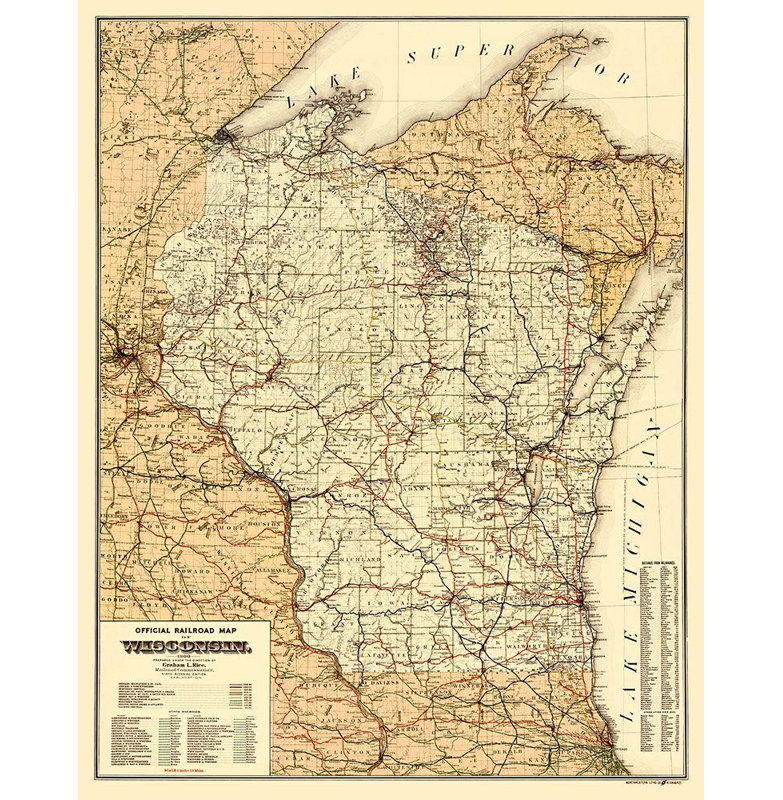 Art sur toile tendue avec galerie Williston Forge, riz: Wisconsin Railroads