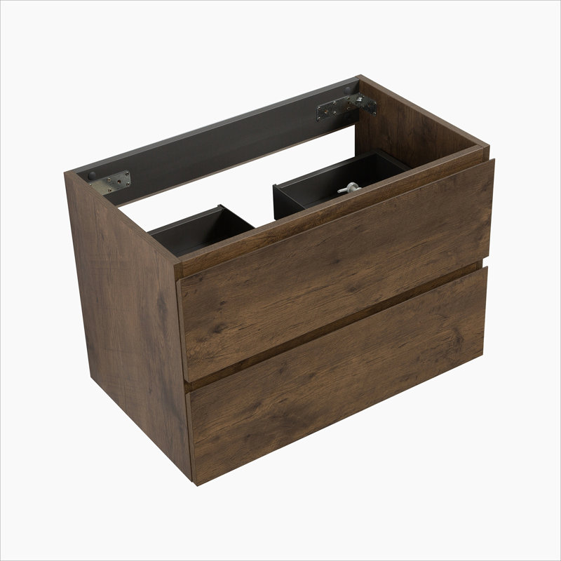Wall mount cabinet WITHOUT basin,Walnut colour,With two drawers, Walnut