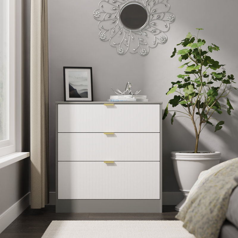 77cm W 3 - Drawer Chest of Drawers, White/Grey
