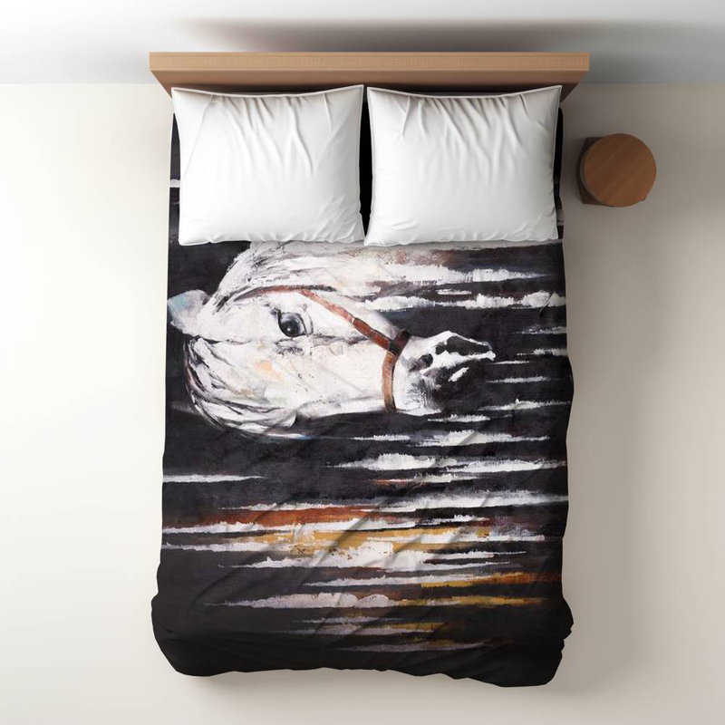 Polyester Sateen Duvet Cover, Twin Duvet, White White Horse In The Dark