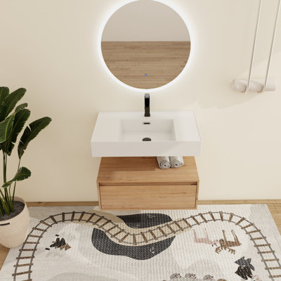 30'' Wall-Mounted Single Bathroom Vanity With Resin Vanity Top