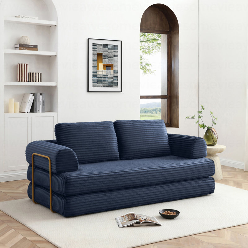 Canapé-lit convertible, canapé-lit pliant en velours côtelé, matelas de lit futon avec oreillers, canapé désossé pour le salon, bleu