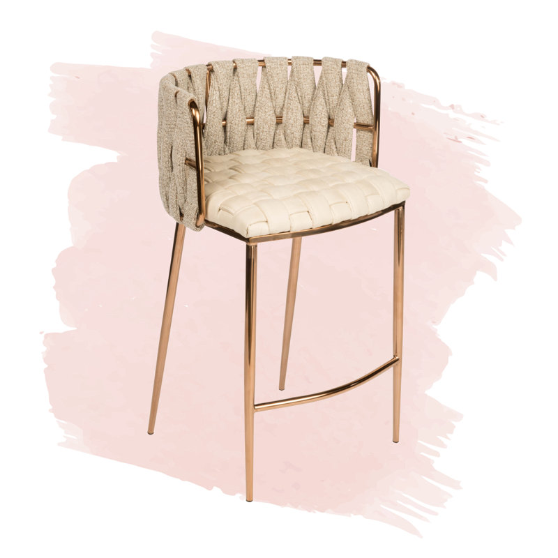 Tabouret de comptoir 27 po Tyrone, Blanc cassé, Doré