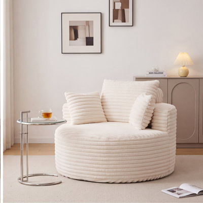 Canapé-lit simple 50 po en velours côtelé beige - aucun assemblage requis, fauteuil moderne moelleux avec coussin, mousse et ressorts
