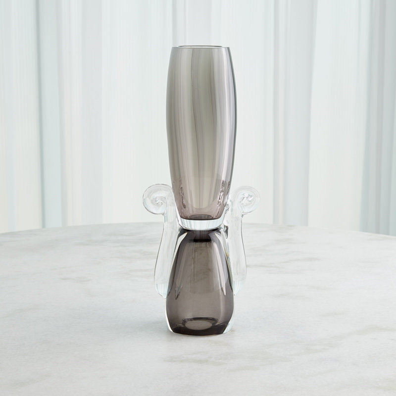 Lydia Handmade Glass Table Vase, 18" H x 7.5" W x 4.5" D, Gray/Clear