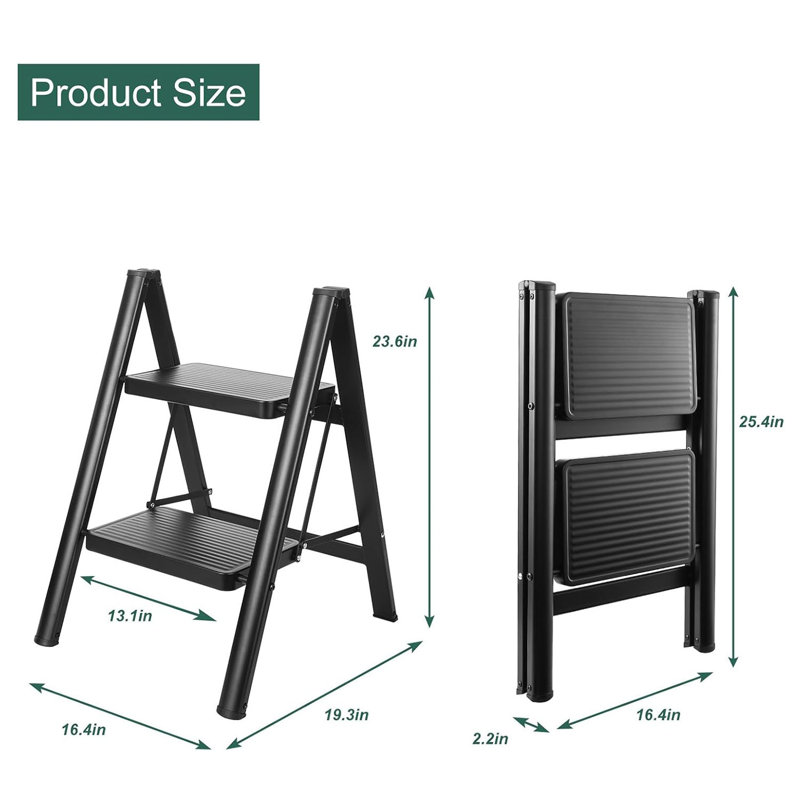 2 Step Ladder Folding Step Stool,330 Lbs Load Heavy Duty Stepping Stool For Adults, Small Two Step Ladder For Kitchen/Closet/Home Foldable, Lightweight Indoor Ladders With Wide Pedal White