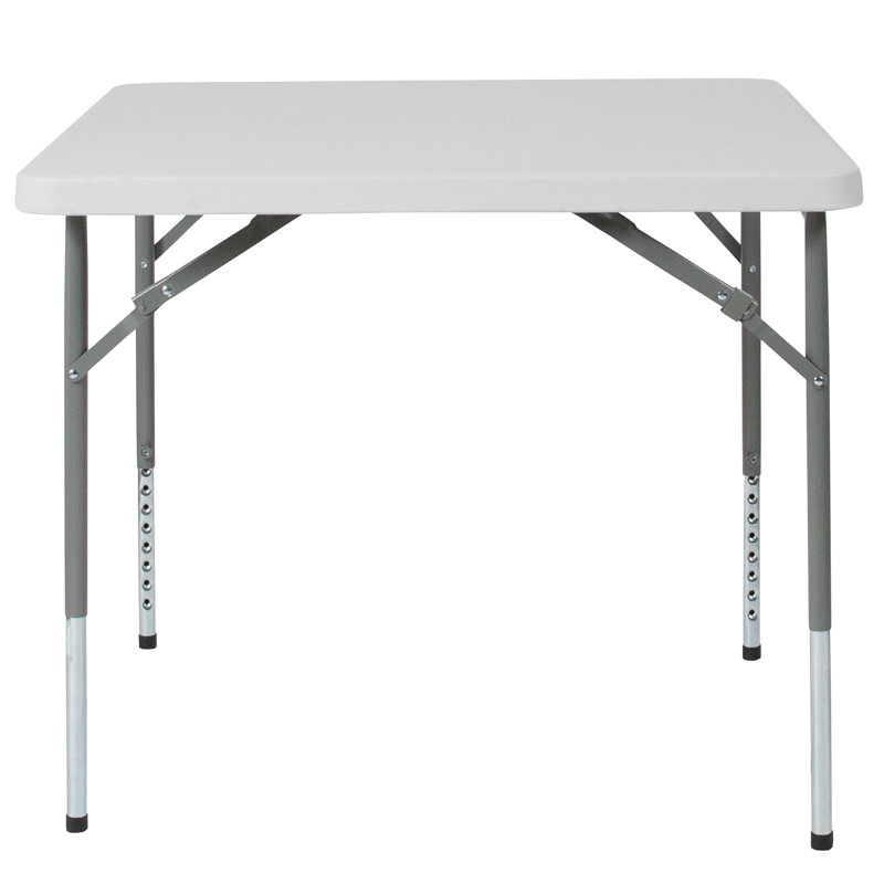Adjustable Height Gray Metal Frame White Plastic Square Folding Table