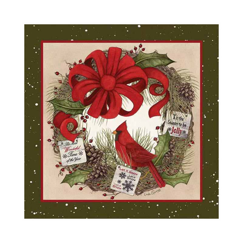 Cardinal Christmas Wreath 1 Piece Wrapped Canvas Wall Art, 93.98 cm H x 93.98 cm W x 3.175 cm D