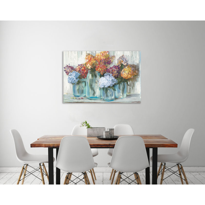 «Fall Hydrangeas In Glass Jar Crop», toile tendue par Carol Rowan, H 20 po x l 30 po x P 1,5 po