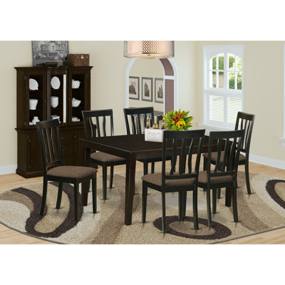 7-Piece Rectangle Natural Oak Finish Solid Wood Top Dining Table with 6 Chairs with Lattice Back
