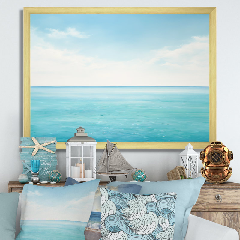 Impression sur toile Ocean Minimalisme Horizon II, H 16 po x l 32 po x P 1 po, Cadre doré simple