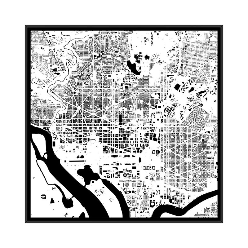 «Washington D.C.» Impression sur toile tendue grise, H 18 po x l 18 po x P 1,5 po, Toile encadrée noire, Pas de tapis