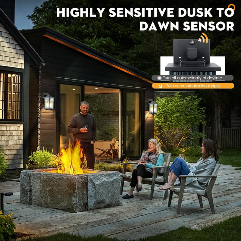 "Black Dusk to Dawn Wall Mount Porch Lights, Classic Outdoor Lights，Auto On and Off, Anti-Rust Metal Frame, Tempered Glass, E26 Socket, Easy DIY Install on Porch, Garage"