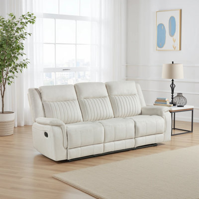 Cloran 86" Modern & Contemporary Polished Microfiber Double Reclining Sofa with Stylish Contrast Piping