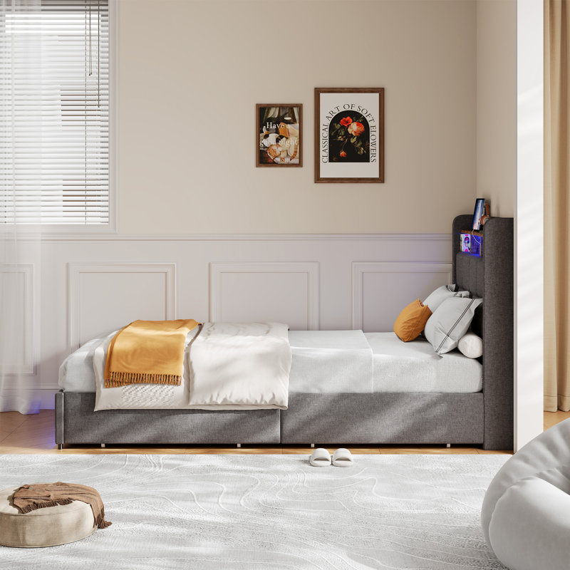 Upholstered Storage Bed, European Single (90 x 200 cm), Grey