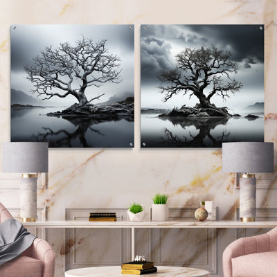 Stormy Grays Tree Emotions - Tree Monochrome Acrylic Wall Art Glass Set Of 2