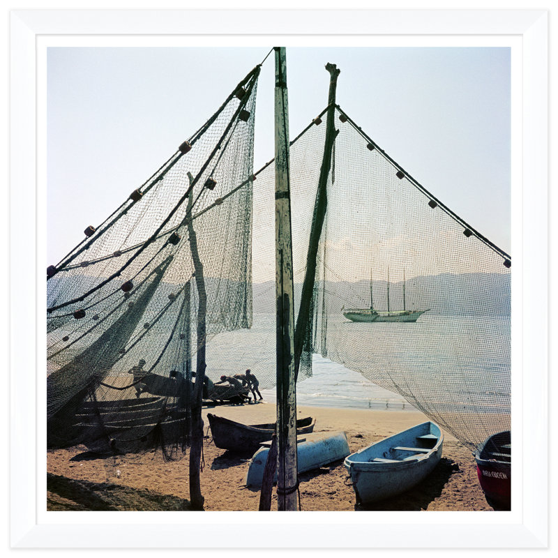 Fishing Boats Print by Slim Aarons, 51.5" H x 51.5" W x 1.5" D, White Single Picture Framed