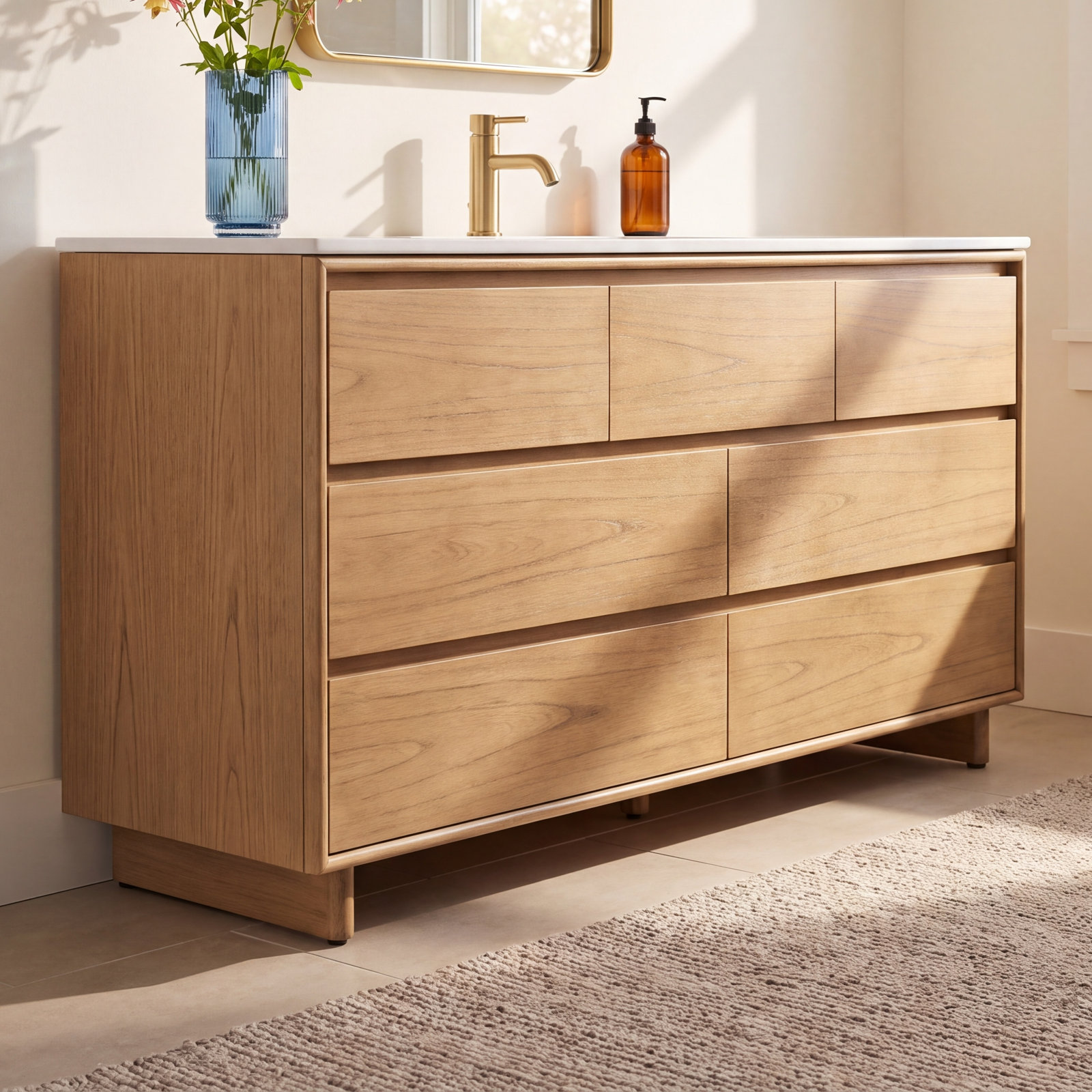 Soleil Bathroom Vanity, Natural, 72"