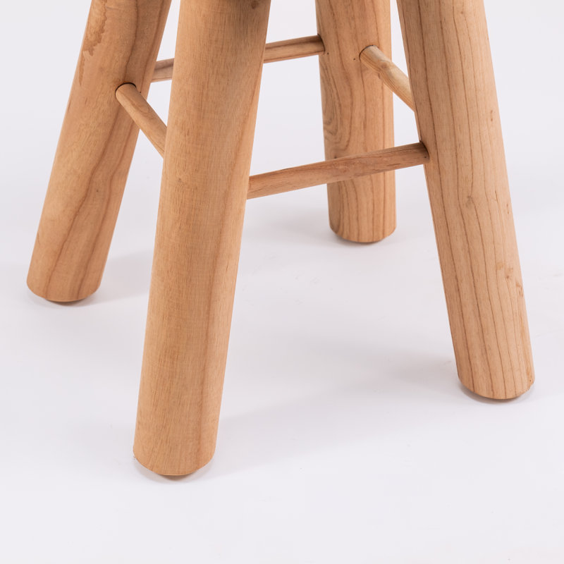 Modern Round Counter Height Barstool, 24 Inch Counter Height, Soft Padded Upholstered Backless Seat with Ethnic Pattern, Farmhouse Style, Kitchen Island/Breakfast/Pub, Mid-Century Natural Wooden Base, Multicolor
