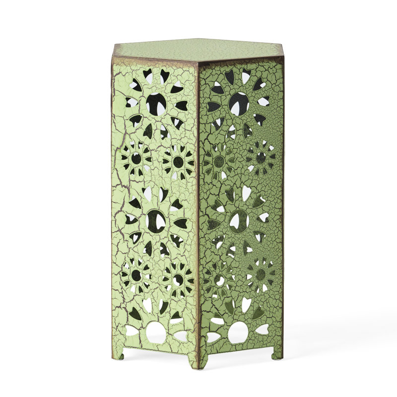 Lightweight Iron Side Table, Crackle - 14.39"D X 14.39"W 21.95"H, Cut Out Outdoor Decor Table In Patio Essential