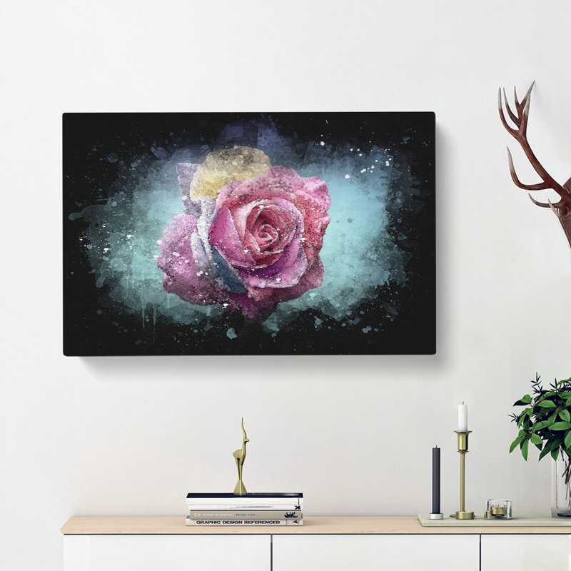 Multi-Coloured Rose Flower - Wrapped Canvas, 60cm H x 91cm W x 3cm D
