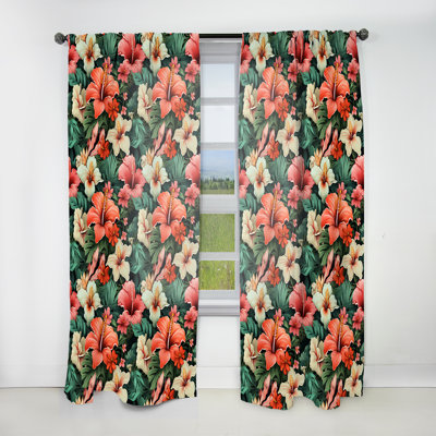 Tropique corail motif tropical II - Rideau tropical - Velours obscurcissant - 1 panneau