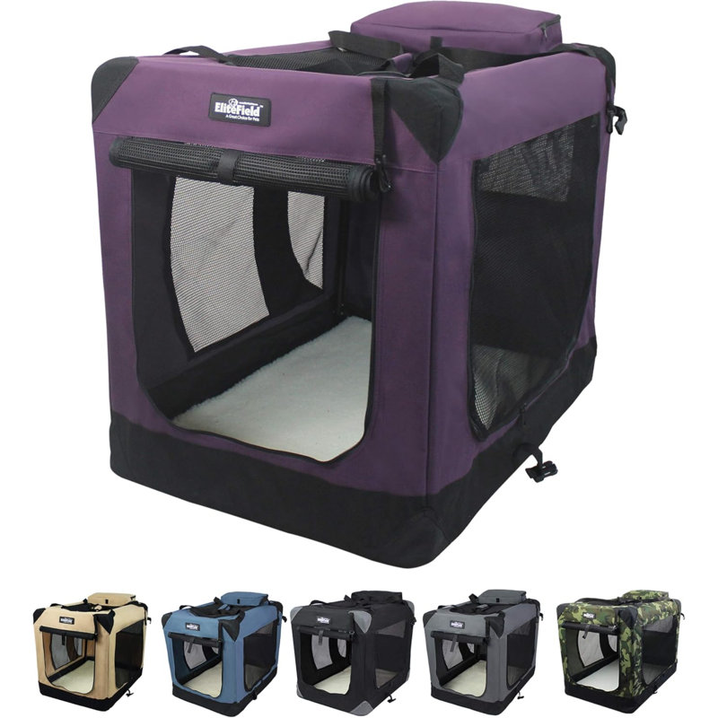 Cage pour chien pliante à 3 portes avec sac de transport et lit molletonné, 32" H x 28" W x 42" D, Mauve