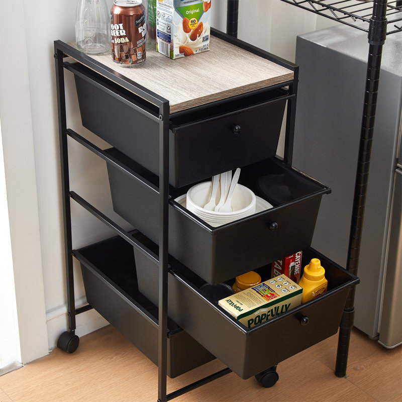 Commode de rangement roulante 4 tiroirs Suprima, Noir