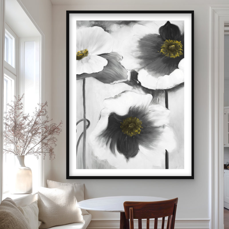 Fleurs noires et blanches | Reproduction encadrée matte pour la décoration intérieure