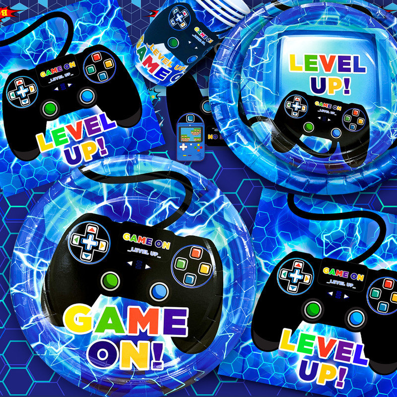Video Game Birthday Party Supplies for Boys,151pcs Video Game Party Decorations&Tableware Set