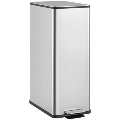 HOMCOM 20L Kitchen Pedal Bin, Slim Rubbish Bin with Soft-Close Lid, Silver