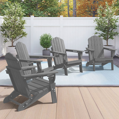 Chaise pliante en PEHD Adirondack à texture de bois avec porte-gobelet (ensemble de 4)