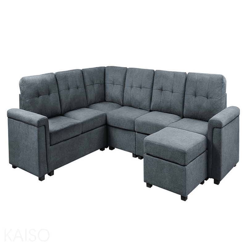 Canapé modulaire 119 places en tissu tissé gris 119 po avec repose-pieds