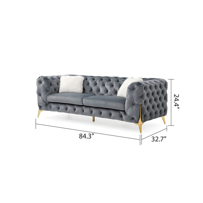 Moorehead 90'' Velvet Sofa, Gray Velvet