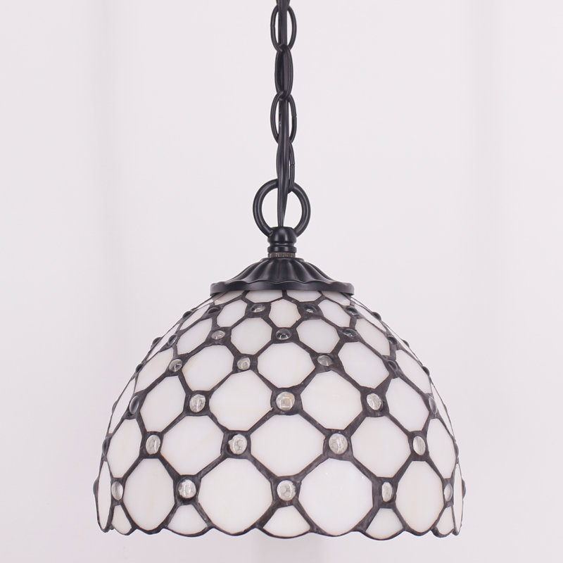Petit luminaire suspendu en verre coloré Tiffany