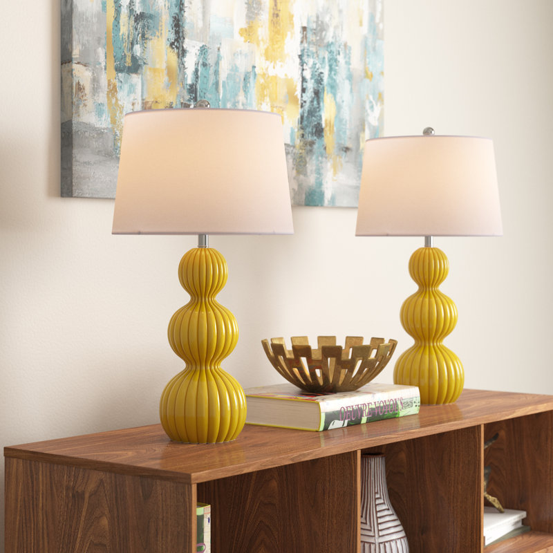 Lampe de table côtière moderne en céramique 28 po avec gradation à 3 voies Sabb, Jaune