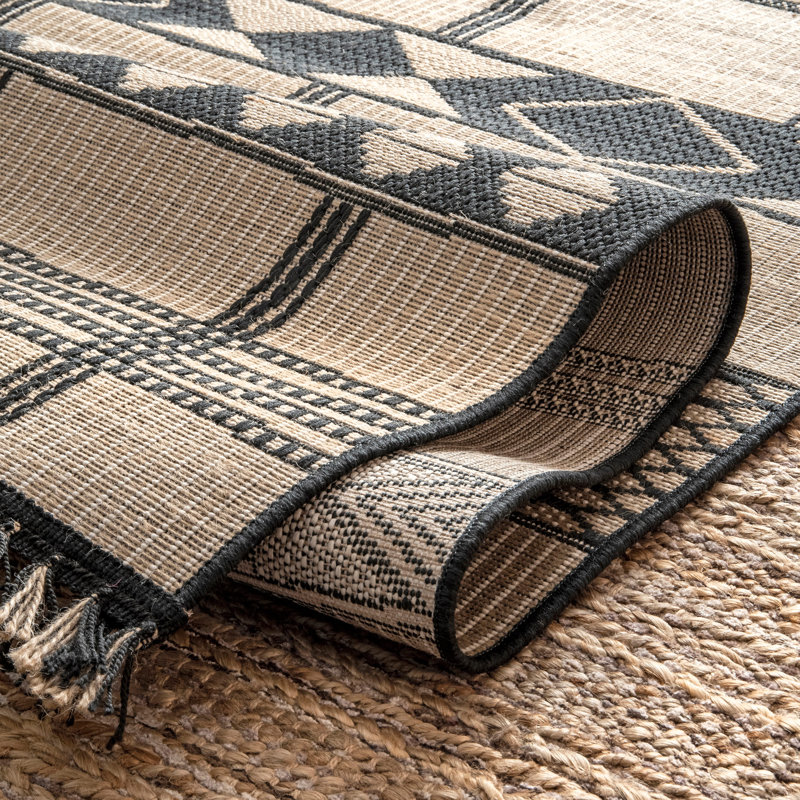  Tapis géométrique beige intérieur / extérieur, Rectangle 4 pi x 6 pi