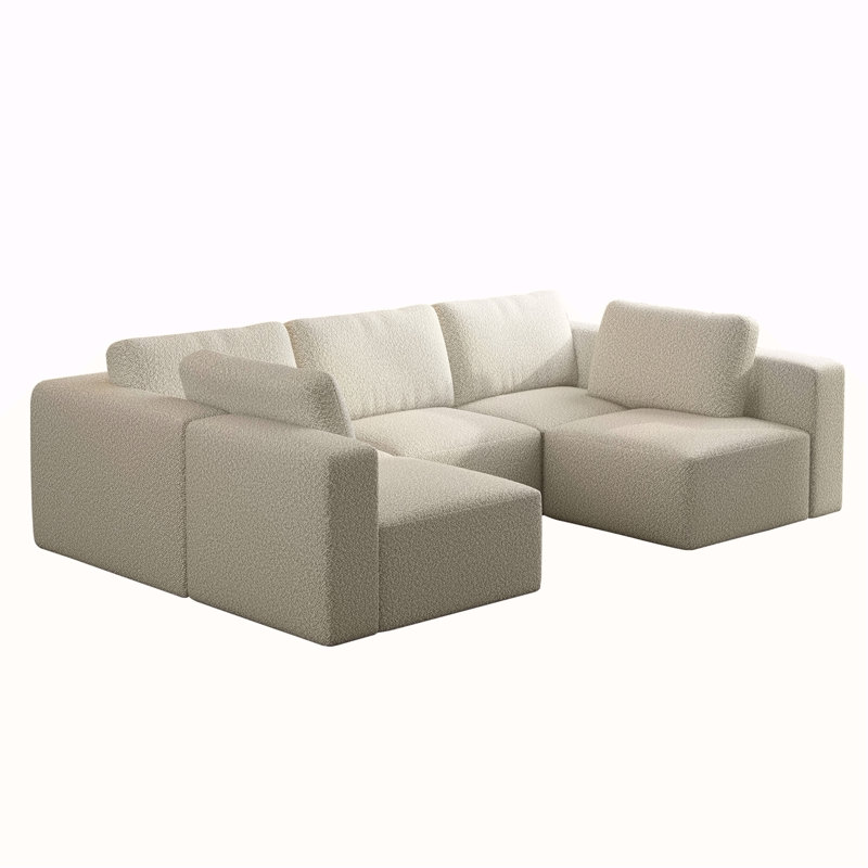 104,32 * 70,86 Canapé-lit modulaire modulaire, canapé modulaire avec méridienne et repose-pieds, ensemble modulaire convertible en forme de U. Éponge compressée, blanc.