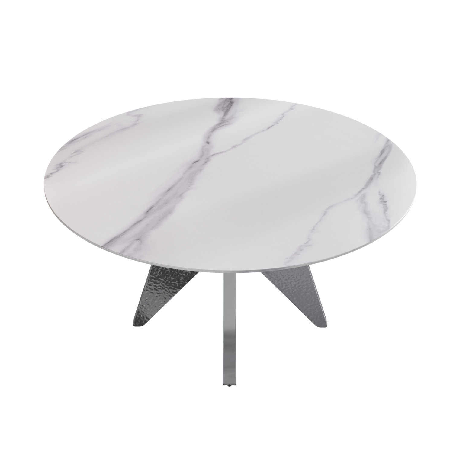 Orren Ellis 59.05" Round Marble Dining Table With Silver Stainless ...