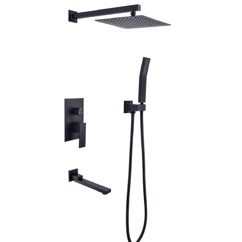 Luxury Matte Black Shower - 10 Inch Square Bathroom Rain Mixer With Nozzle For Easy Clean Wall Mounted System Cleaning