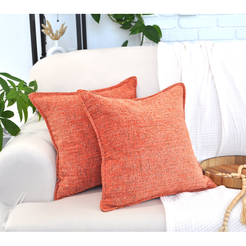 18x18 Orange Chenille Square Throw Pillow Covers Set with Piped Edges