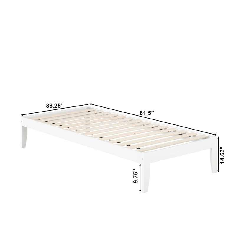 Javaunte Solid Wood Platform Standard Bed, White, Twin XL