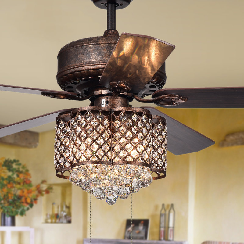 52'' 52 Blade Ceiling Fan with Pull Chain/Remote Control and Light Kit Included, Chaînette à tirer