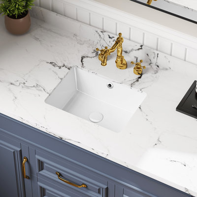 KARAMAG  Small Undermount Bathroom Sink Rectangle White Ceramic Bathroom Sink with Overflow (15.70"x11.69")