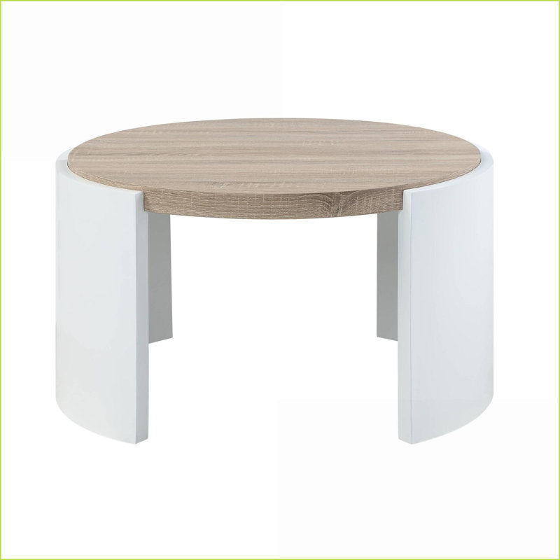 Chêne & amp; Table basse blanche à 1 tiroir ultrabrillante pour le salon, peu encombrante avec support robuste