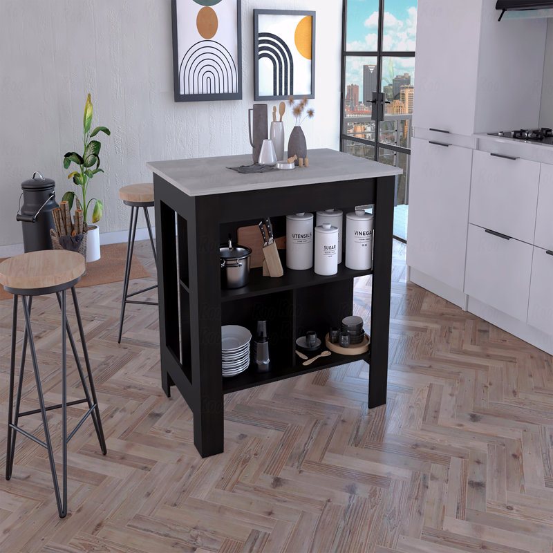 Kitchen Island, Four Legs, Three Shelves