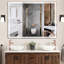 Grand miroir de salle de bain de 48 po x 36 po à fixation murale à DEL, fonction de brouillard imperméable, interrupteur tactile avec lumières réglables-418745702