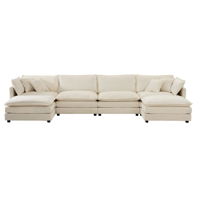 Grand canapé modulaire en forme de U beige avec chenille haute et tissu de soutien en forme d'éponge en U respirant