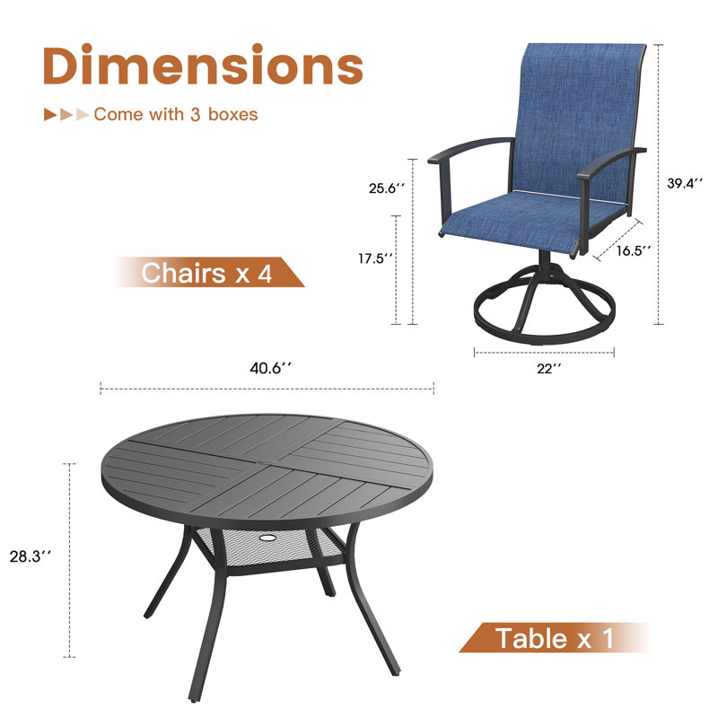 Ensemble de salle à manger pivotant pour 4 personnes avec table ronde 40,6 po et 4 chaises pivotantes, Bleu / Noir