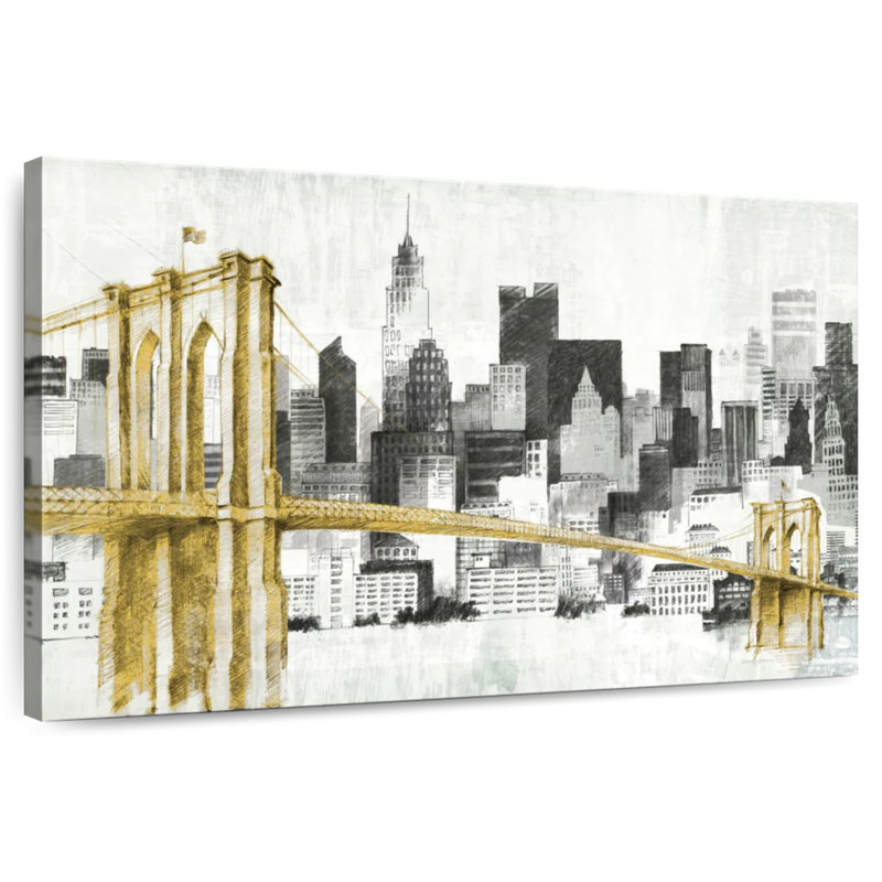 Lilie New York Skyline pont jaune sans mots, H 32 po x l 48 po